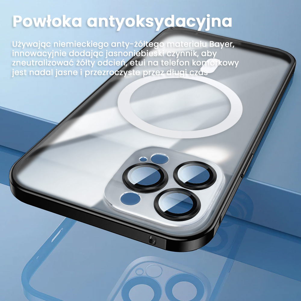 Etui do iPhone 14 Pro Max Metalic Black Frame Oryginal matowe, hybrydowa ochrona kamery, czarna ramka