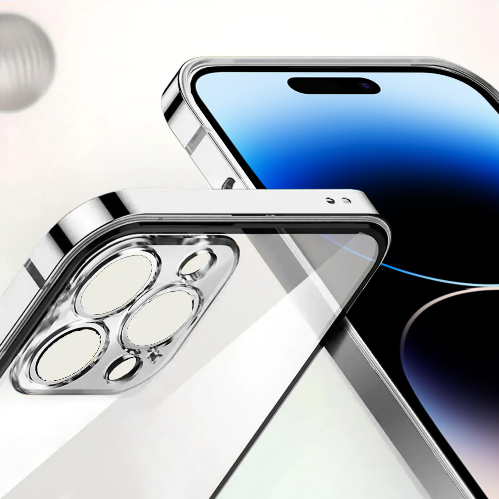 Etui do iPhone 14 Pro Ibizu Elite Skin, krystalicznie czyste z metalową ramką, srebrne (OUTLET)