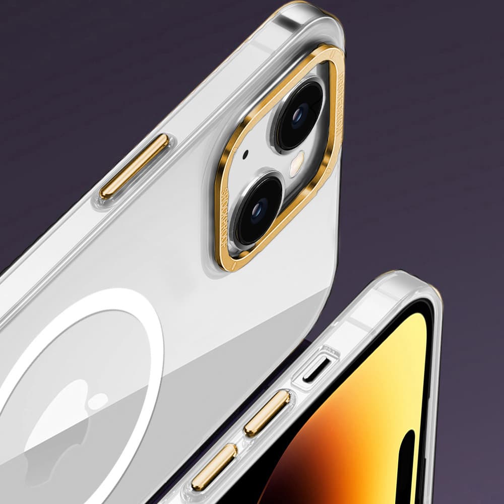 Etui do iPhone 14 Cam Ring MagSafe, twardy tył, przeźroczyste
