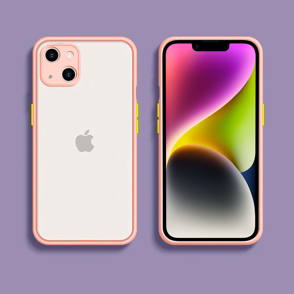 Etui do iPhone 14 Plus półprzeźroczyste matowe z ochroną aparatu, łososiowe