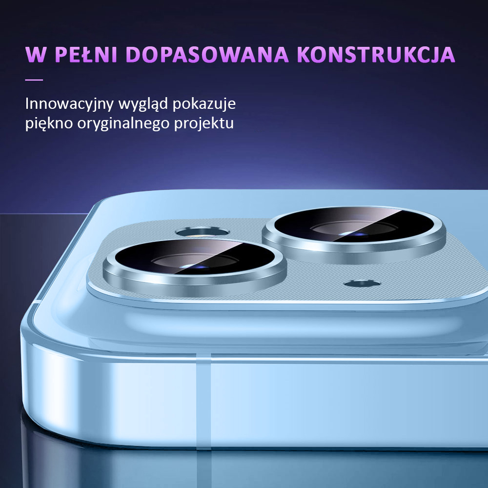 iPhone 14 Plus metalowa osłona na cały aparat, wbudowane szkła 9H, niebieska