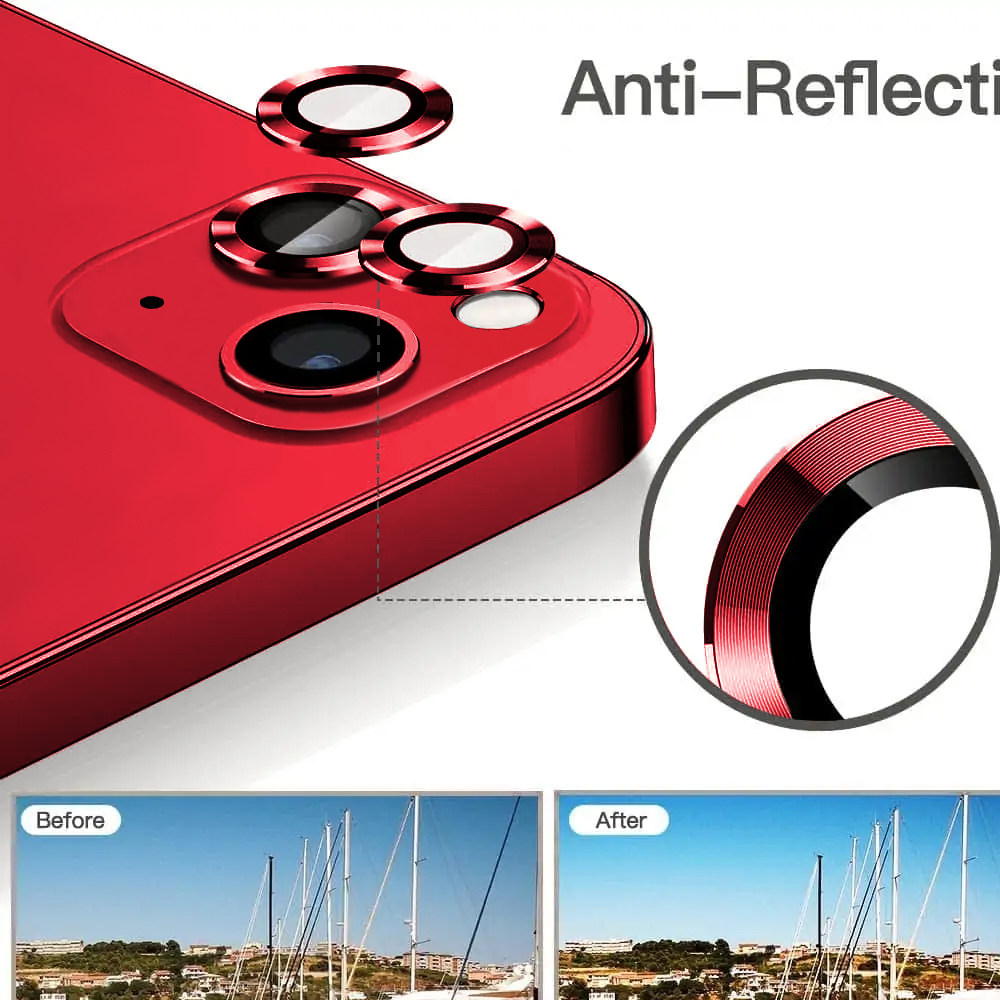 Metalowa osłona obiektywów szkło na aparat iPhone 13, czerwone