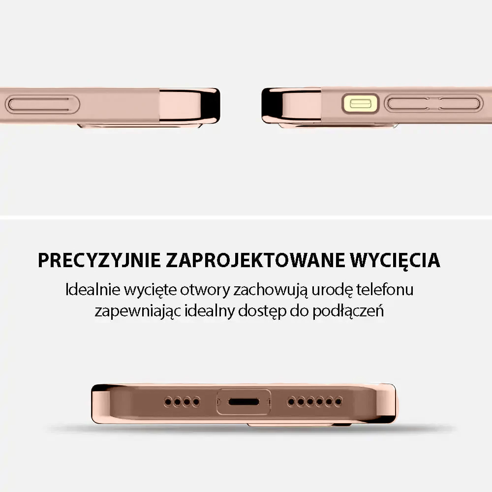 Etui do iPhone 12 Pro eleganckie cienkie ze zdobieniami i widocznym logo, różowe złoto