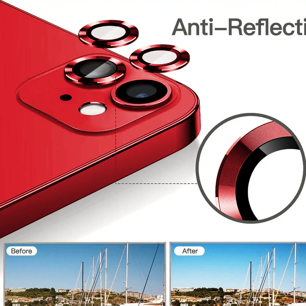 Metalowa osłona obiektywów szkło na aparat iPhone 12,czerwona