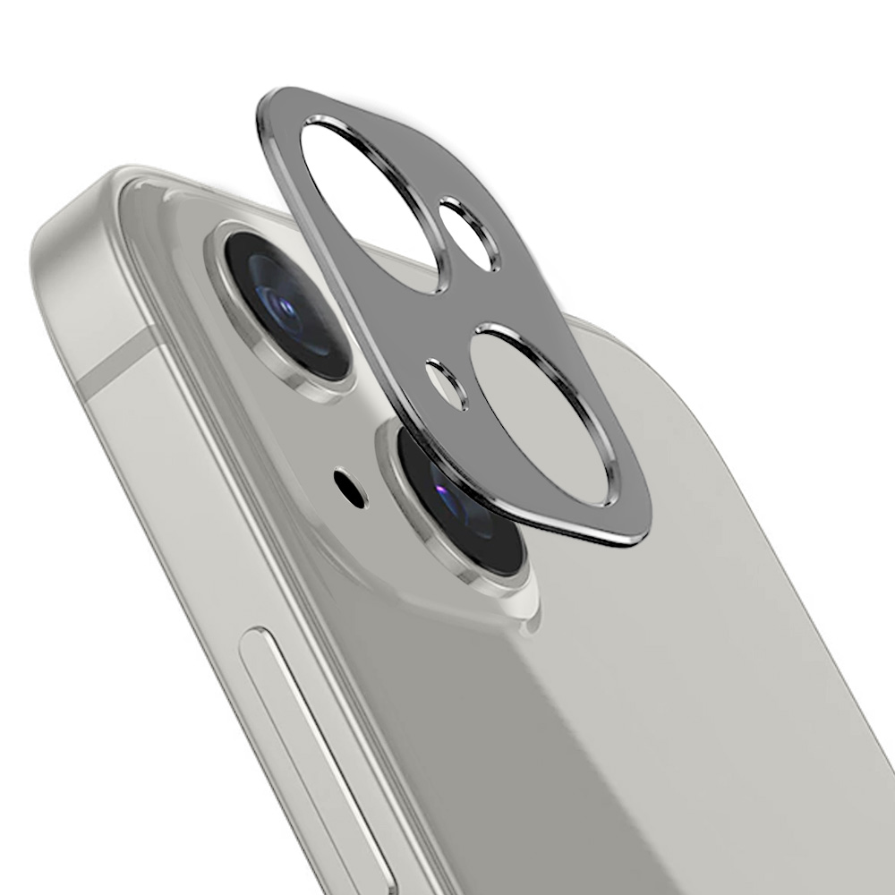 iPhone 14 Plus gładka metalowa osłona na cały aparat, srebrna