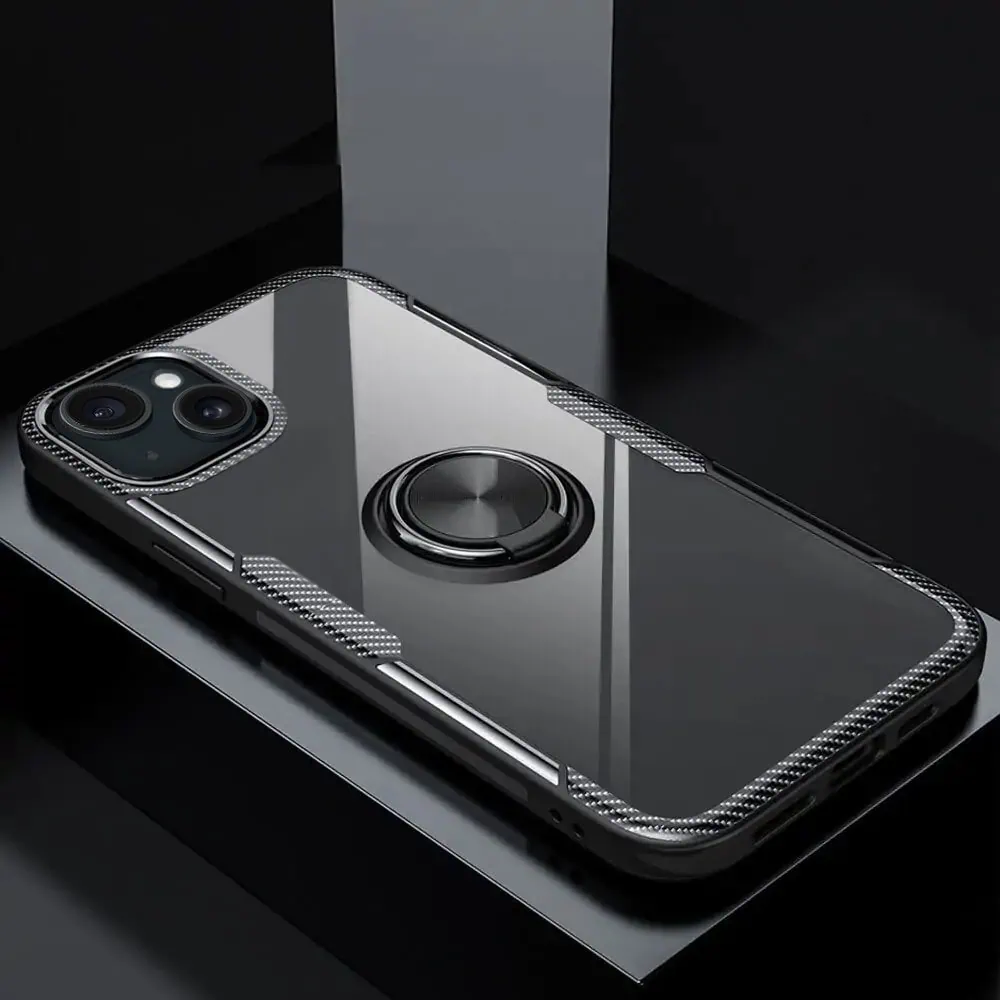 Etui do iPhone 14, Ring Armor pancerne hybrydowe etui pokrowiec + magnetyczny uchwyt, czarne