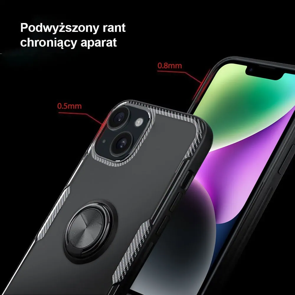 Etui do iPhone 14, Ring Armor pancerne hybrydowe etui pokrowiec + magnetyczny uchwyt, czarne