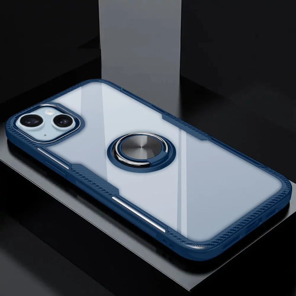 Etui do iPhone 14, Ring Armor pancerne hybrydowe etui pokrowiec + magnetyczny uchwyt, granatowe