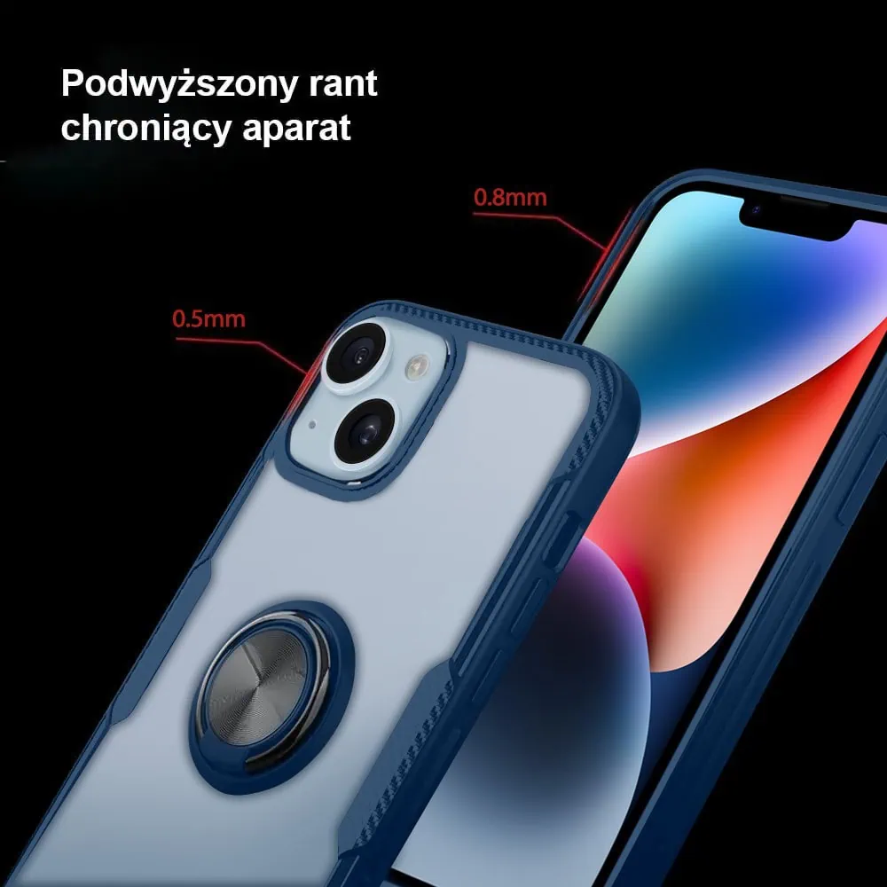 Etui do iPhone 14, Ring Armor pancerne hybrydowe etui pokrowiec + magnetyczny uchwyt, granatowe