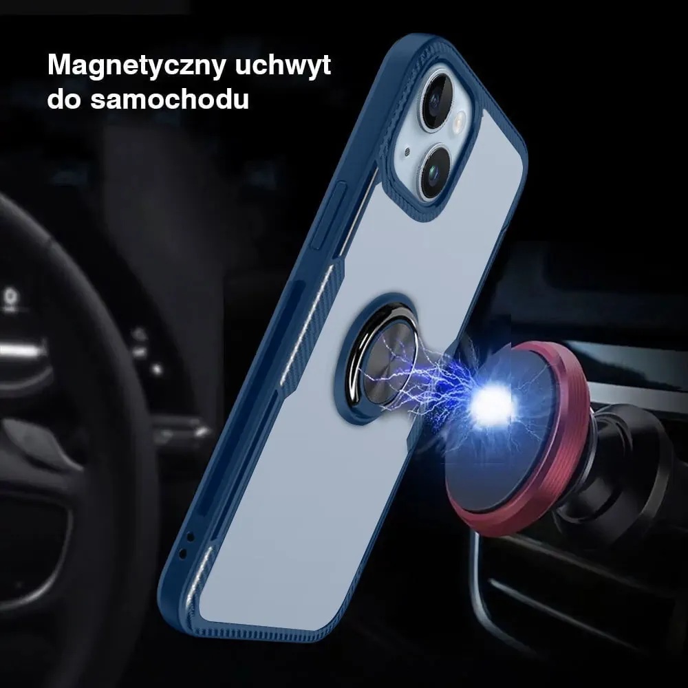 Etui do iPhone 14, Ring Armor pancerne hybrydowe etui pokrowiec + magnetyczny uchwyt, granatowe