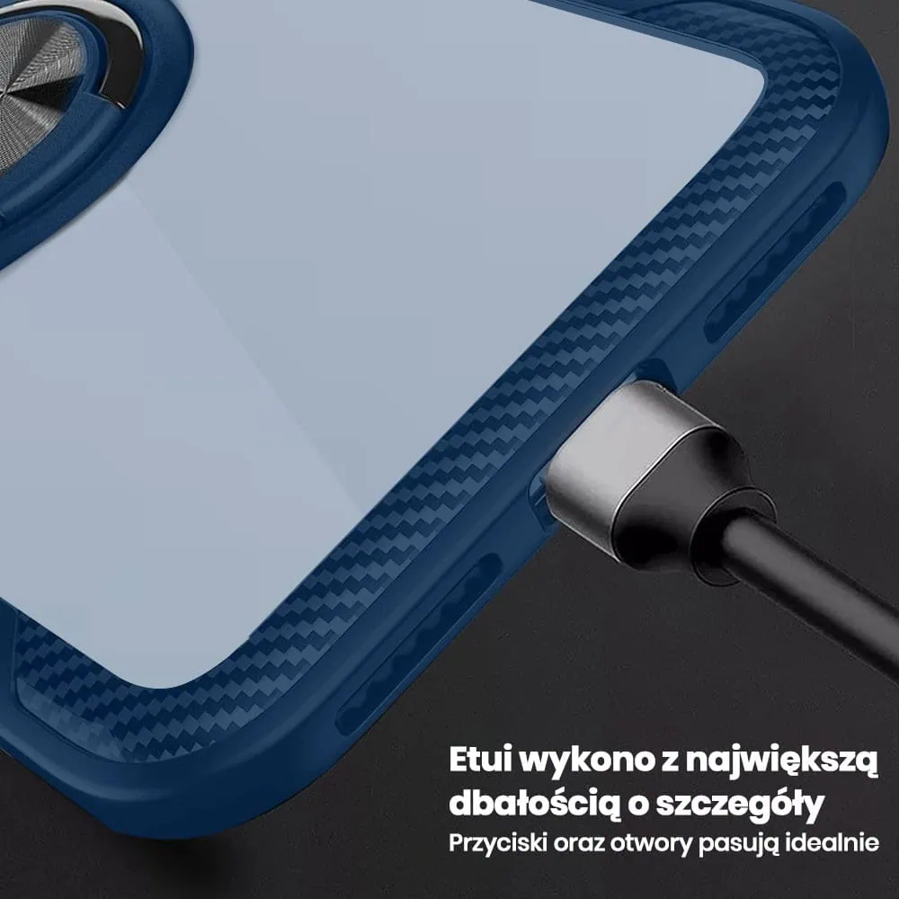 Etui do iPhone 14, Ring Armor pancerne hybrydowe etui pokrowiec + magnetyczny uchwyt, granatowe