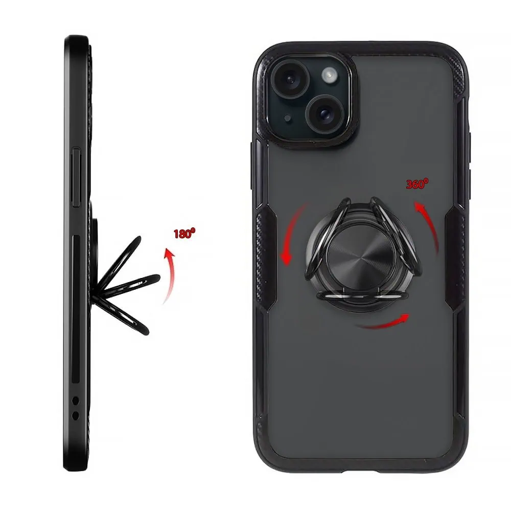 Etui do iPhone 15, Ring Armor pancerne hybrydowe etui pokrowiec + magnetyczny uchwyt, czarne
