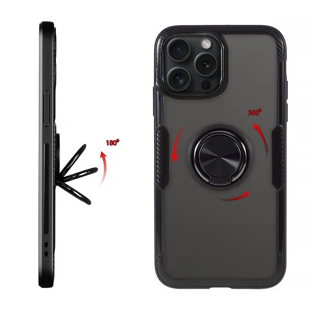 Etui do iPhone 15 Pro, Ring Armor pancerne hybrydowe etui pokrowiec + magnetyczny uchwyt, czarne