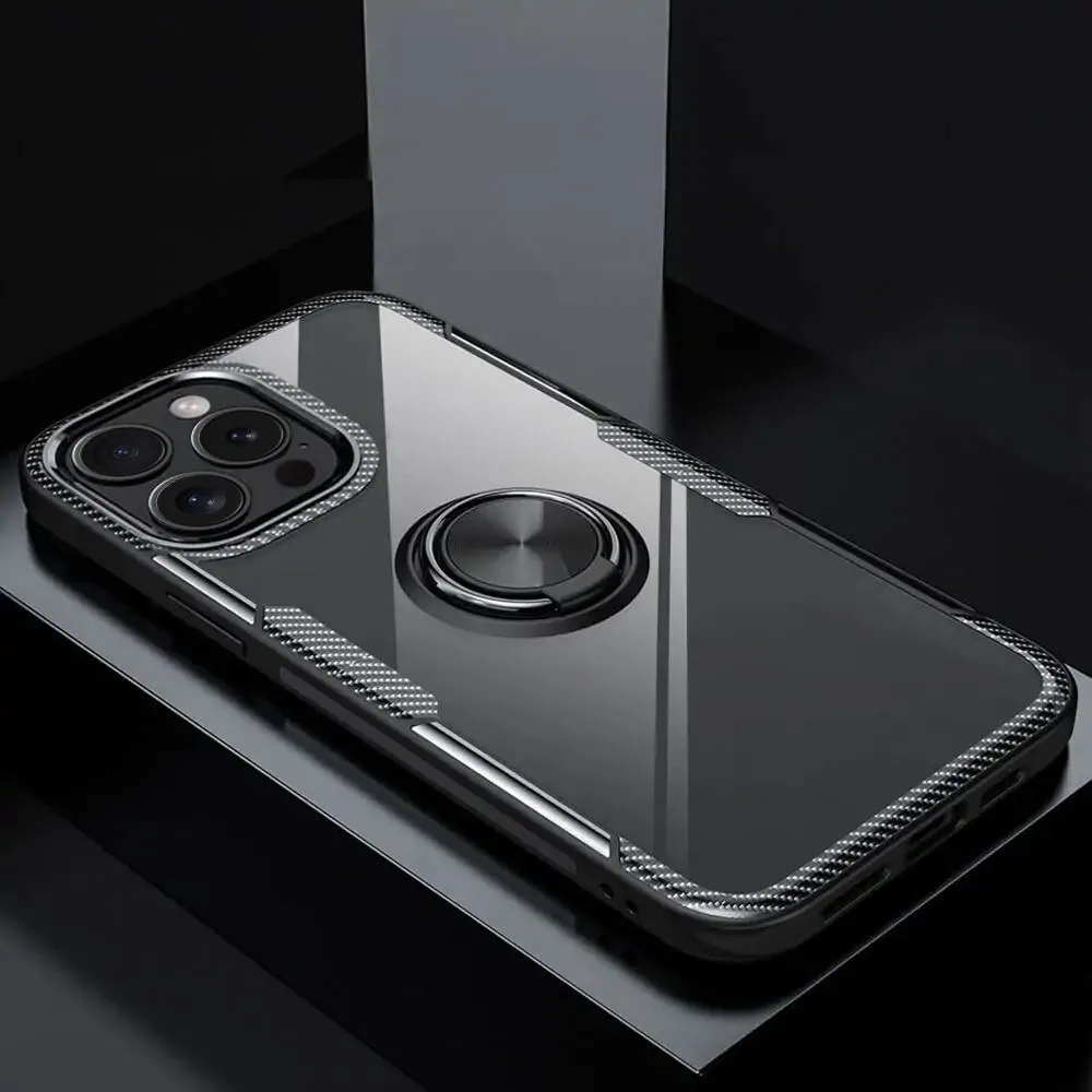 Etui do iPhone 15 Pro, Ring Armor pancerne hybrydowe etui pokrowiec + magnetyczny uchwyt, czarne