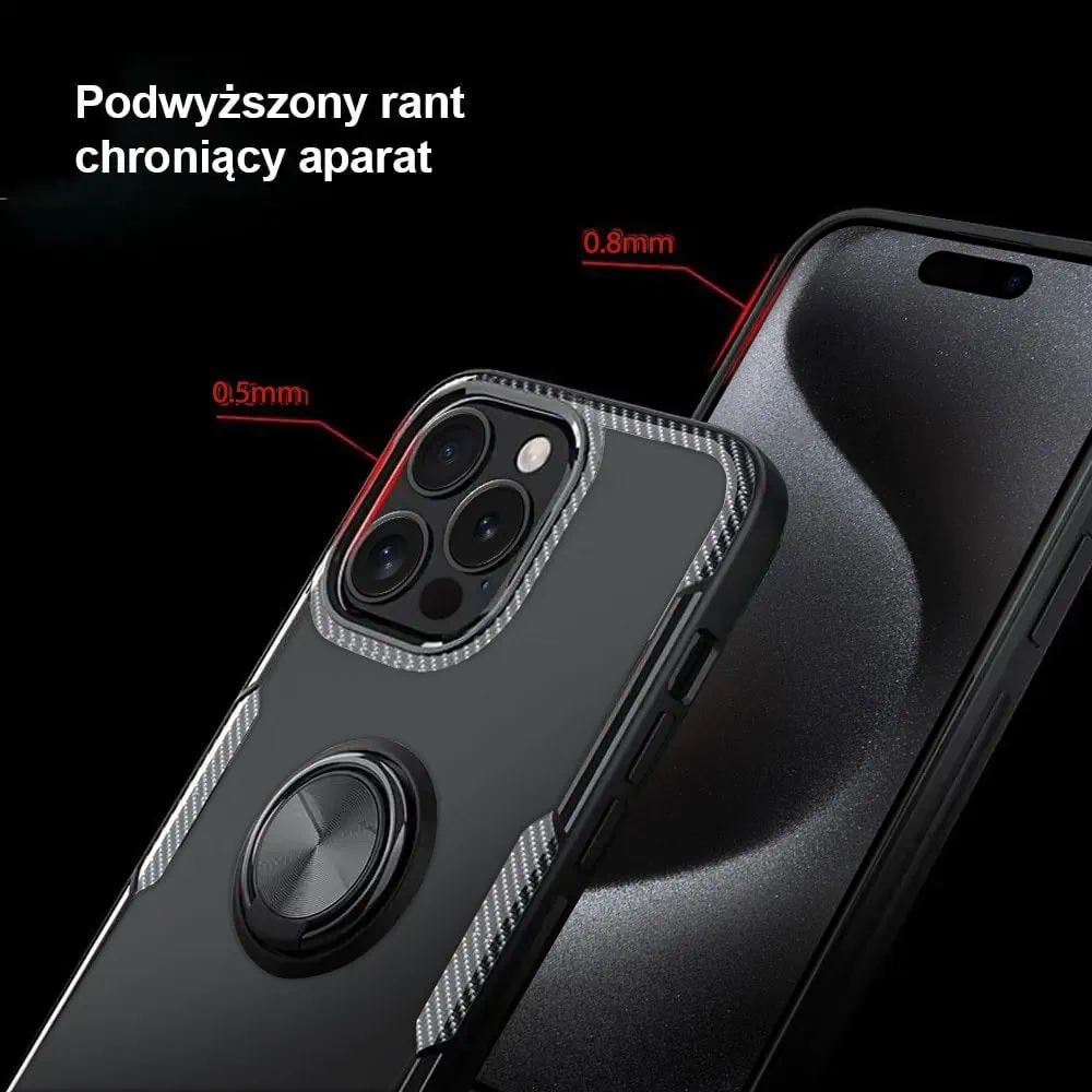 Etui do iPhone 15 Pro, Ring Armor pancerne hybrydowe etui pokrowiec + magnetyczny uchwyt, czarne