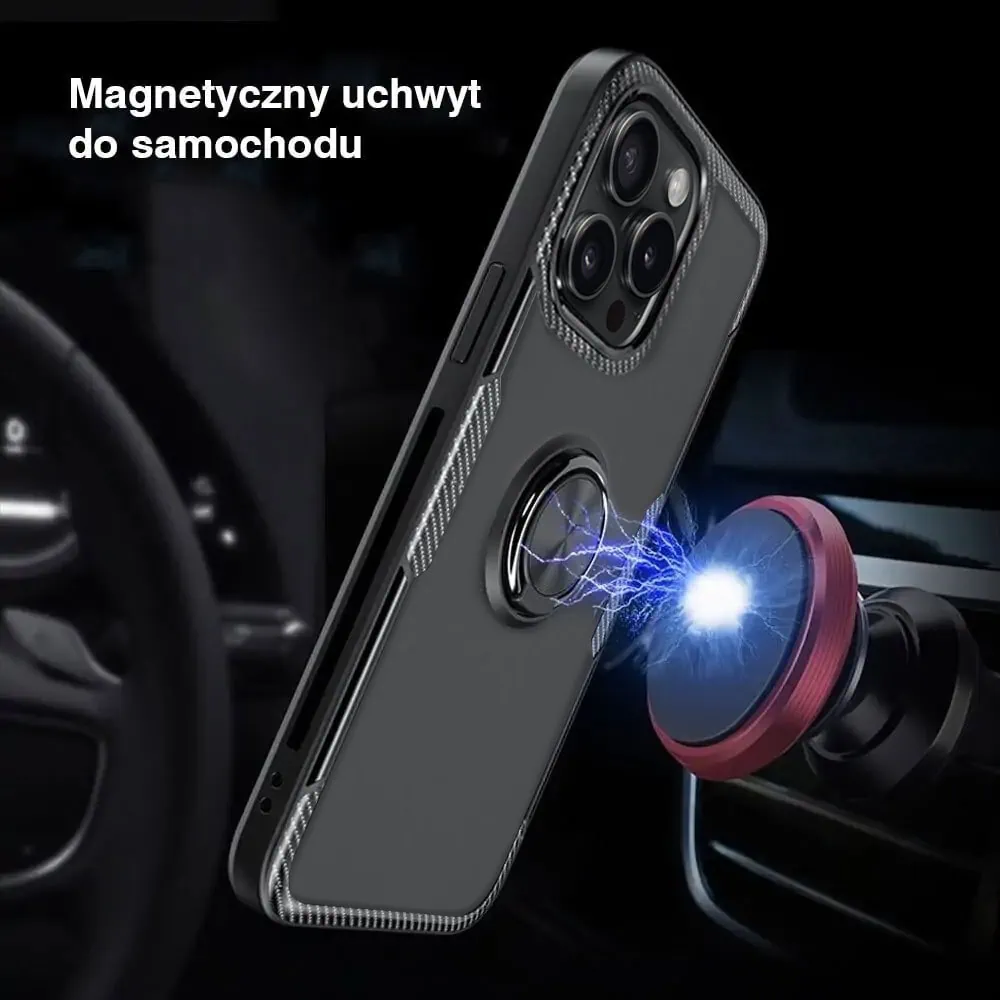 Etui do iPhone 15 Pro, Ring Armor pancerne hybrydowe etui pokrowiec + magnetyczny uchwyt, czarne