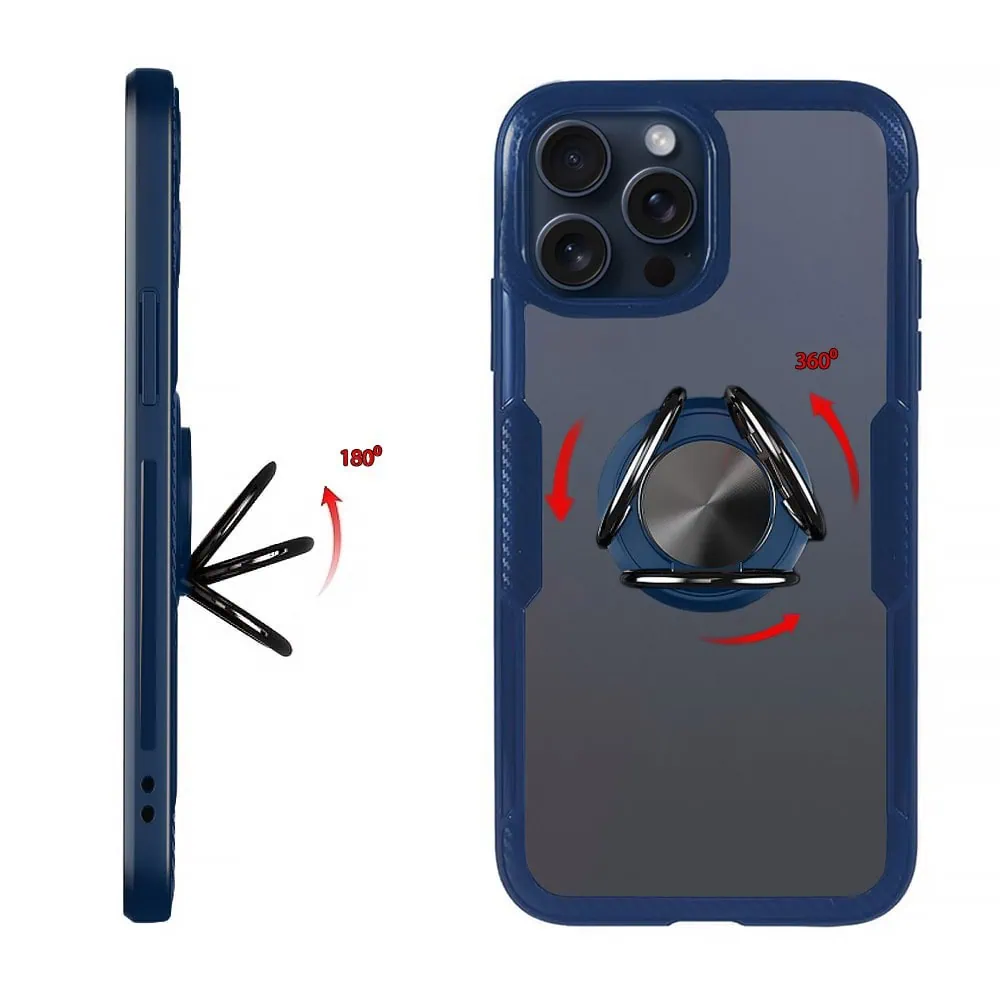 Etui do iPhone 15 Pro, Ring Armor pancerne hybrydowe etui pokrowiec + magnetyczny uchwyt, granatowe