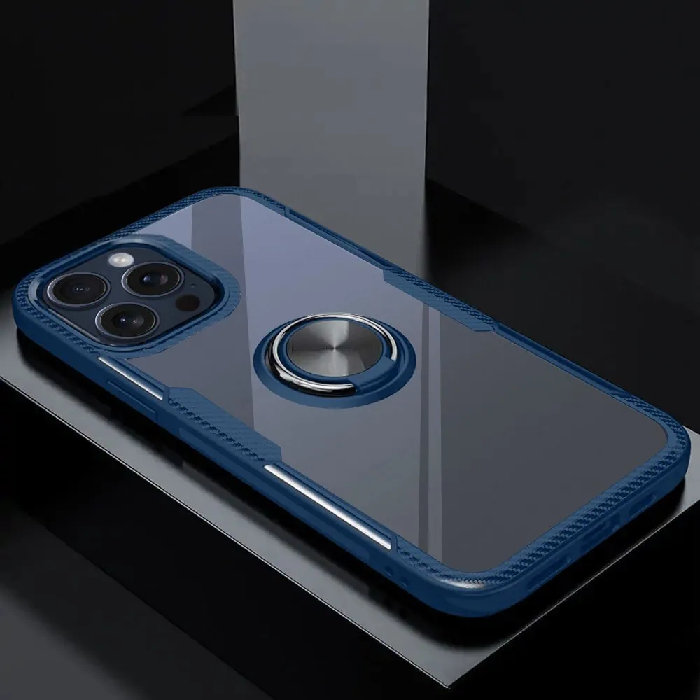 Etui do iPhone 15 Pro, Ring Armor pancerne hybrydowe etui pokrowiec + magnetyczny uchwyt, granatowe