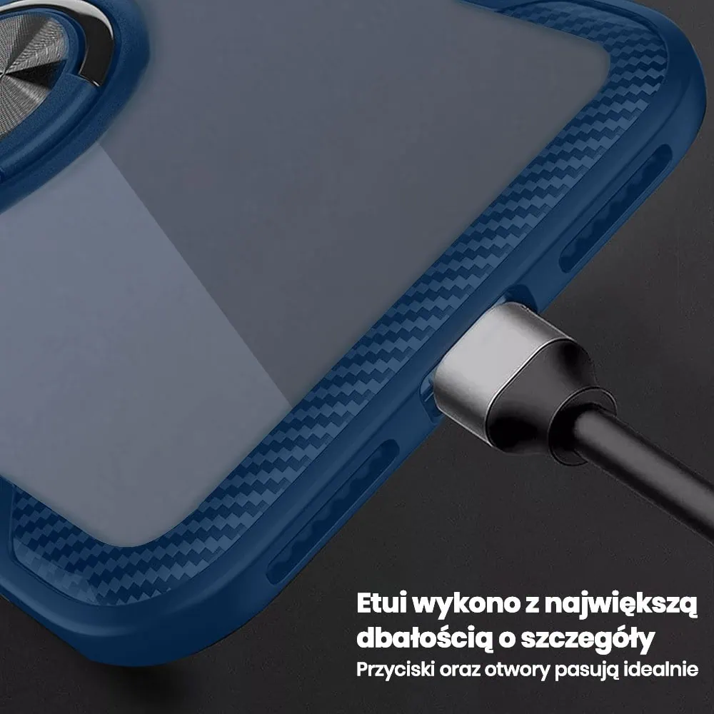 Etui do iPhone 15 Pro, Ring Armor pancerne hybrydowe etui pokrowiec + magnetyczny uchwyt, granatowe