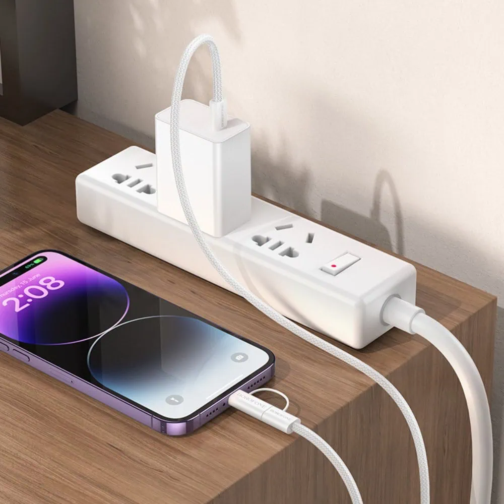 Kabel 2x USB Typ C + Lightning, 60W PD bardzo szybkie ładowanie, 1 metr, biały