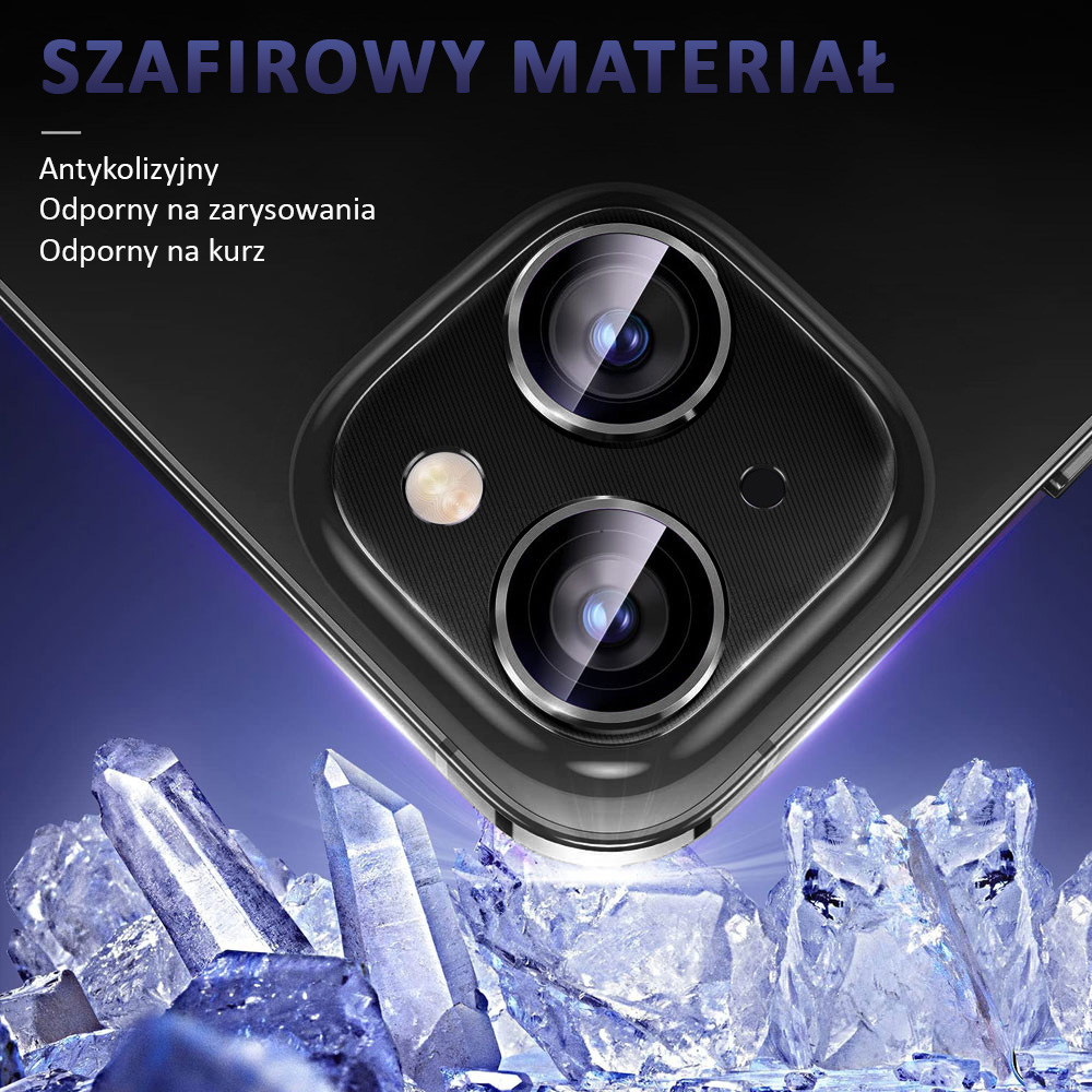 iPhone 14 Plus metalowa osłona na cały aparat, wbudowane szkła 9H, czarna