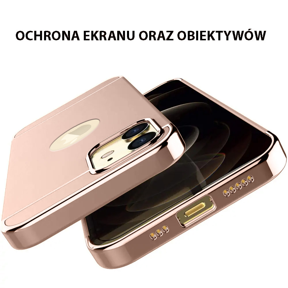 Etui do iPhone 12 eleganckie cienkie ze zdobieniami i widocznym logo, różowe złoto