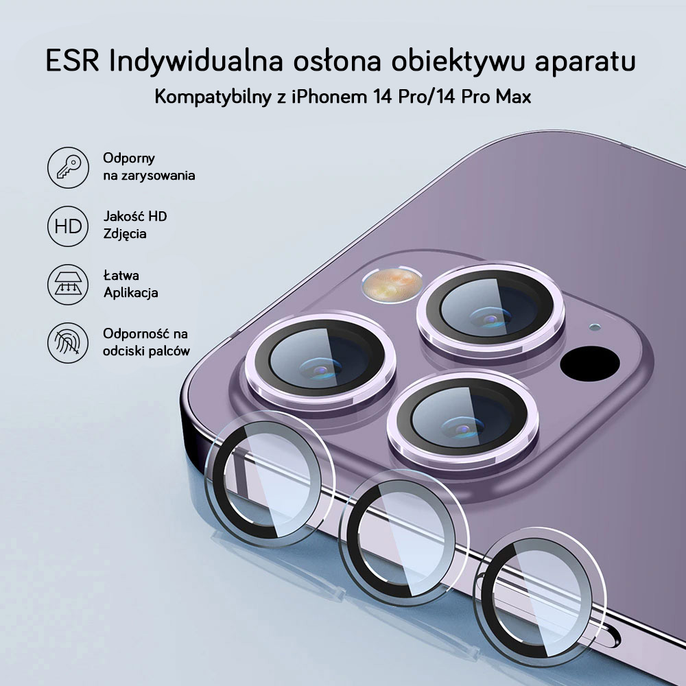 Metalowa osłona obiektywów szkło na aparat iPhone 14 Pro Max, głęboka purpura