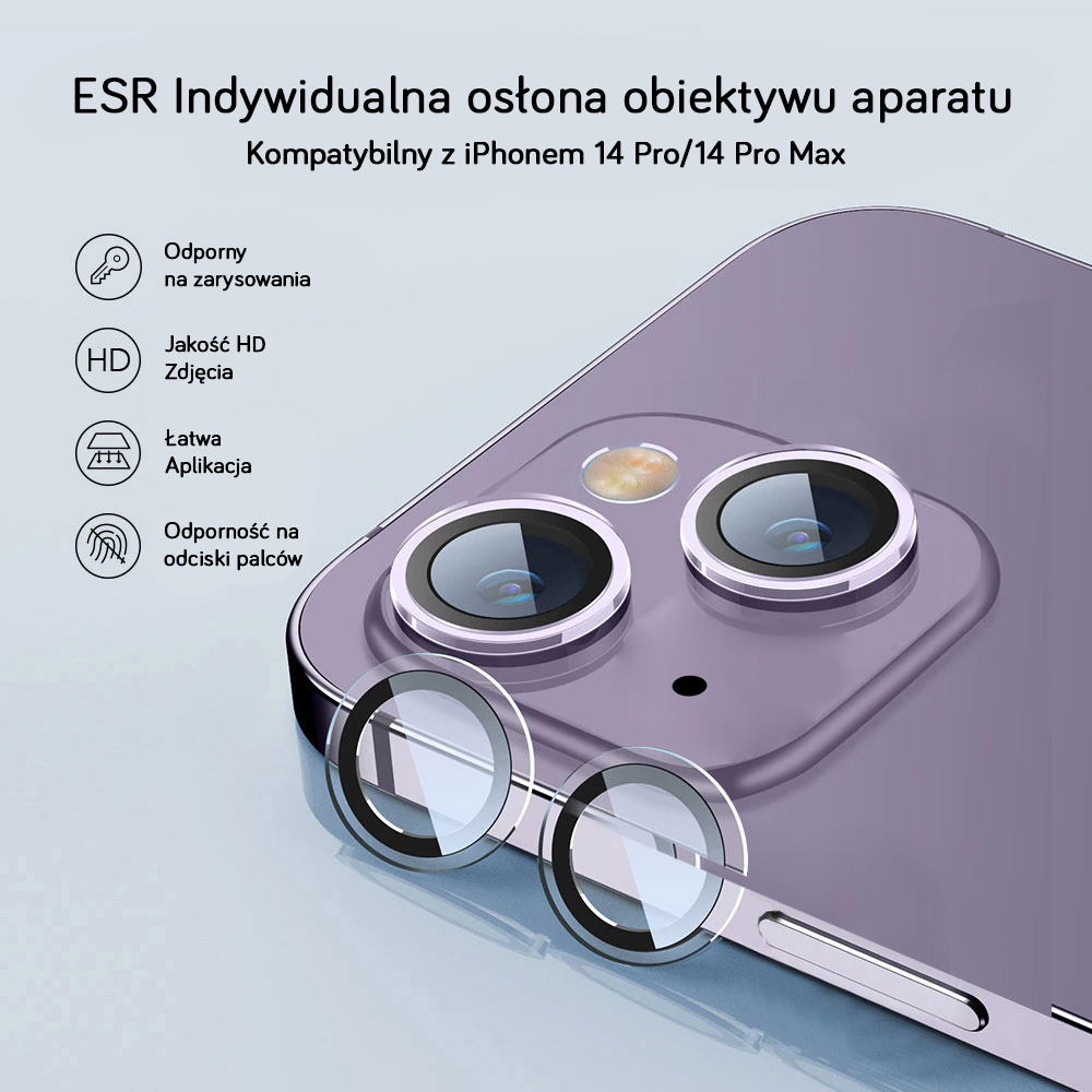 Metalowa osłona obiektywów szkło na aparat iPhone 14, głęboka purpura