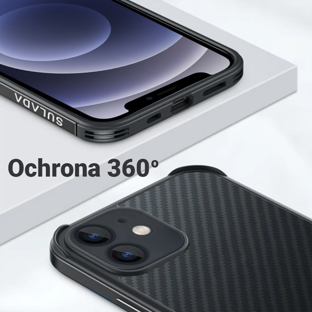 Etui do iPhone 12 Mini Sulada Luxury Carbon Protect bumper, półprzeźroczyste, czarne