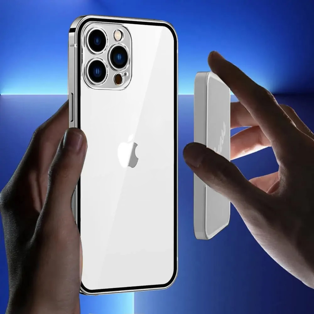 Etui do iPhone 14 Pro Ibizu Elite Skin, krystalicznie czyste z metalową ramką, srebrne (OUTLET)