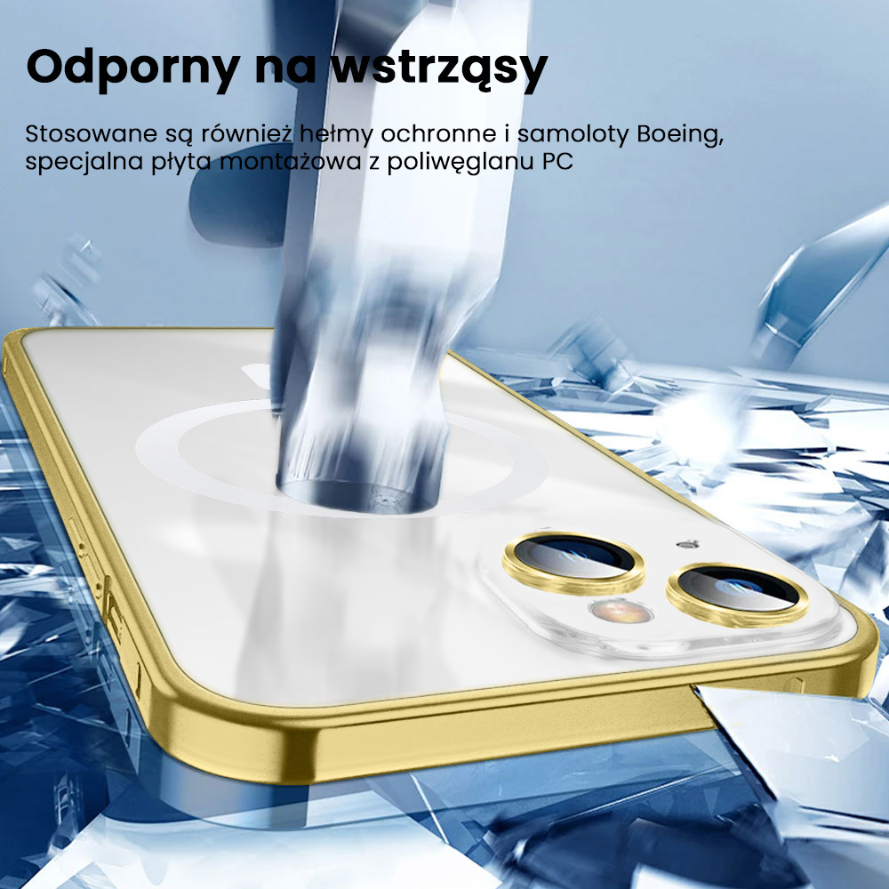 Etui do iPhone 14 MagSafe Metalic Gold Frame Oryginal matowe, ochrona aparatu, złota ramka