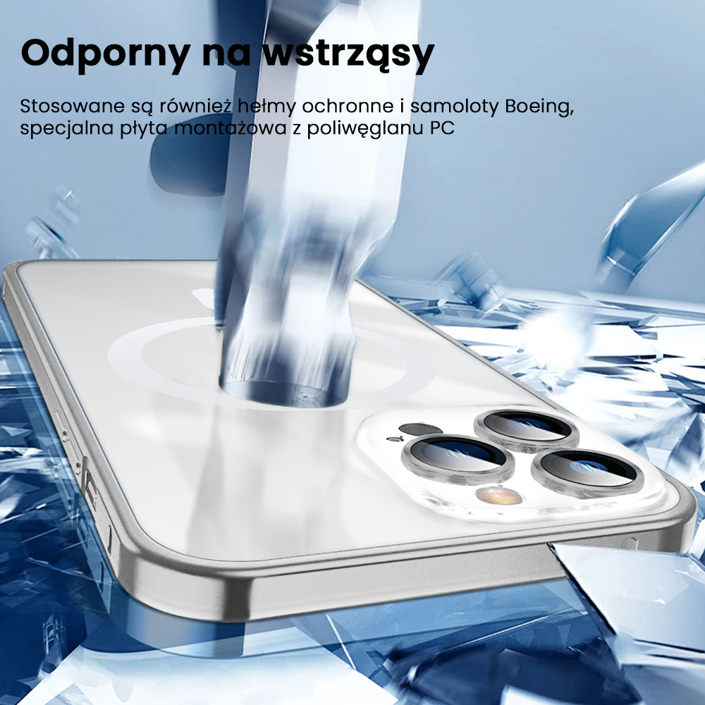 Etui do iPhone 14 Pro Max Magsafe Metalic Silver Frame Oryginal matowe, ochrona aparatu, srebrna ramka