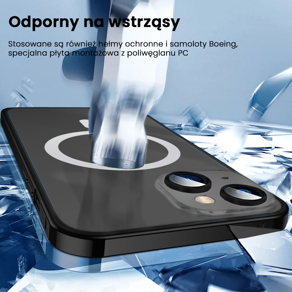 Etui do iPhone 14 Metalic Black Frame Oryginal matowe, hybrydowa ochrona kamery, czarne