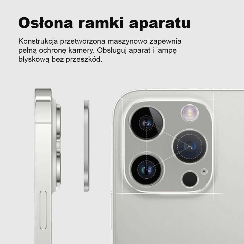iPhone 14 Pro gładka metalowa osłona na cały aparat, srebrna