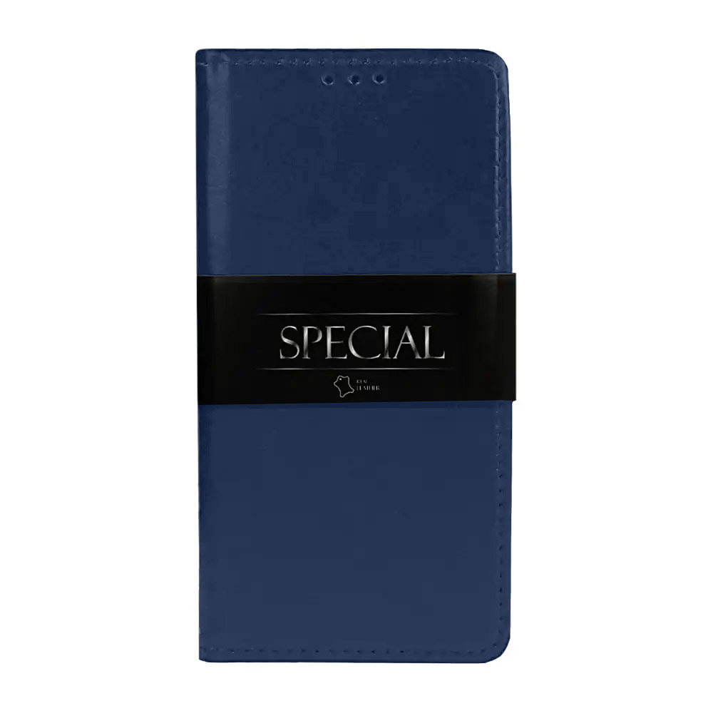 Etui do iPhone 14 Pro Max zamykane, eleganckie granatowe skórzane