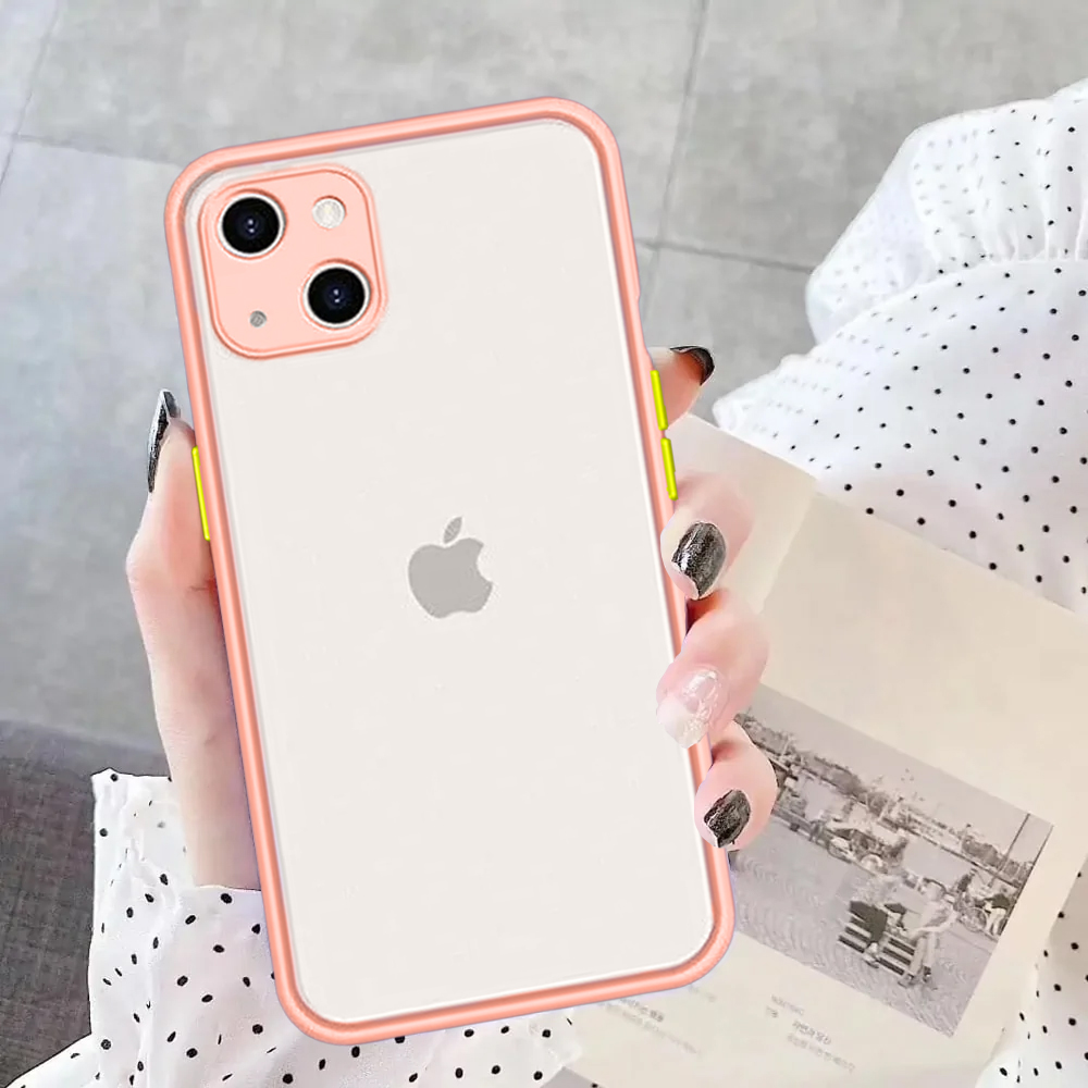 Etui do iPhone 14 Plus półprzeźroczyste matowe z ochroną aparatu, łososiowe