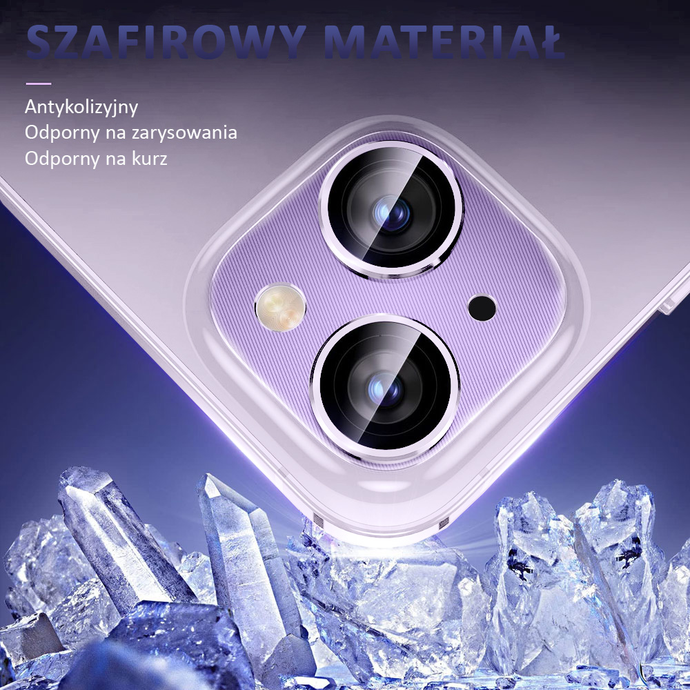 iPhone 14 metalowa osłona na cały aparat, wbudowane szkła 9H, fioletowa