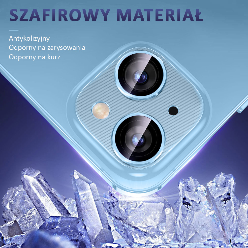iPhone 14 Plus metalowa osłona na cały aparat, wbudowane szkła 9H, niebieska