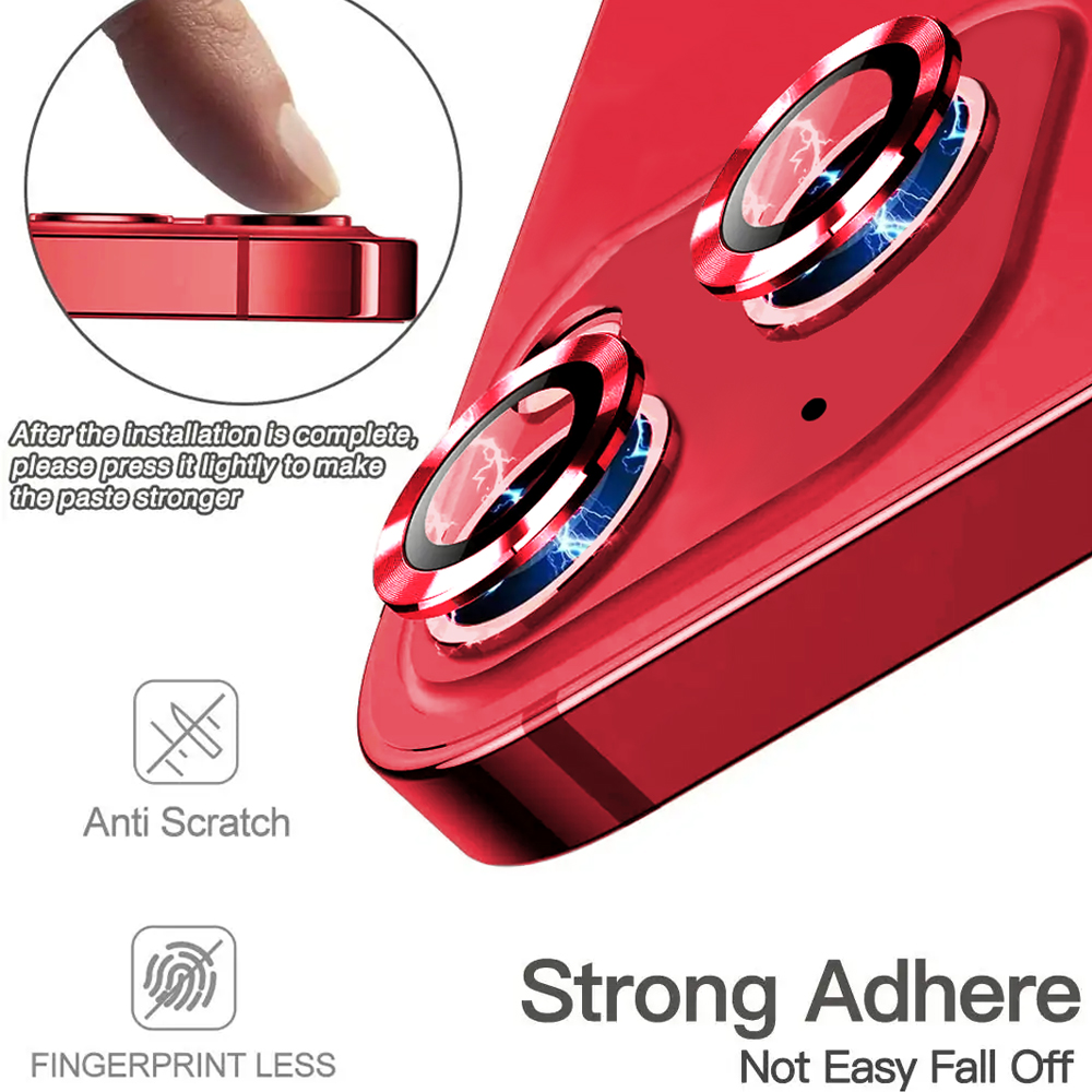 Metalowa osłona obiektywów szkło na aparat iPhone 13, czerwone