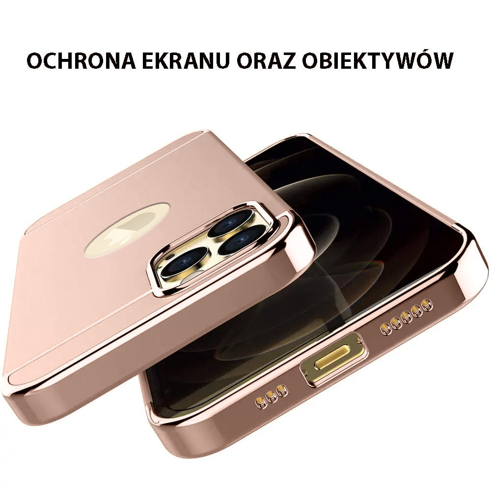 Etui do iPhone 12 Pro eleganckie cienkie ze zdobieniami i widocznym logo, różowe złoto