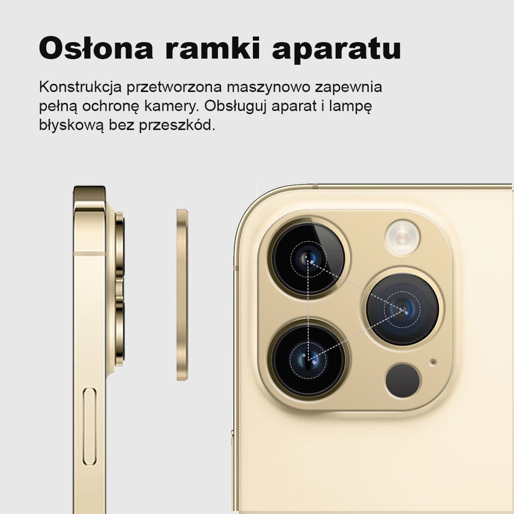 iPhone 14 Pro Max metalowa osłona na cały aparat, złota