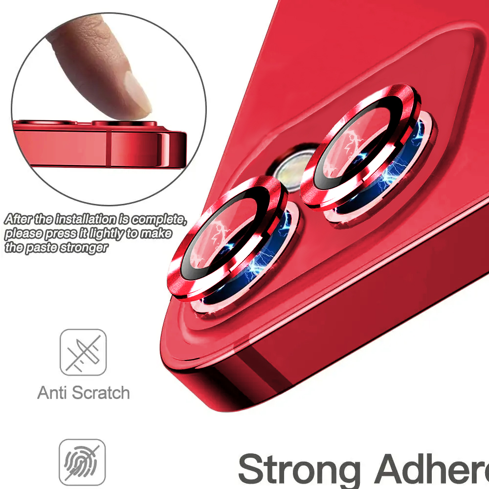 Metalowa osłona obiektywów szkło na aparat iPhone 12,czerwona