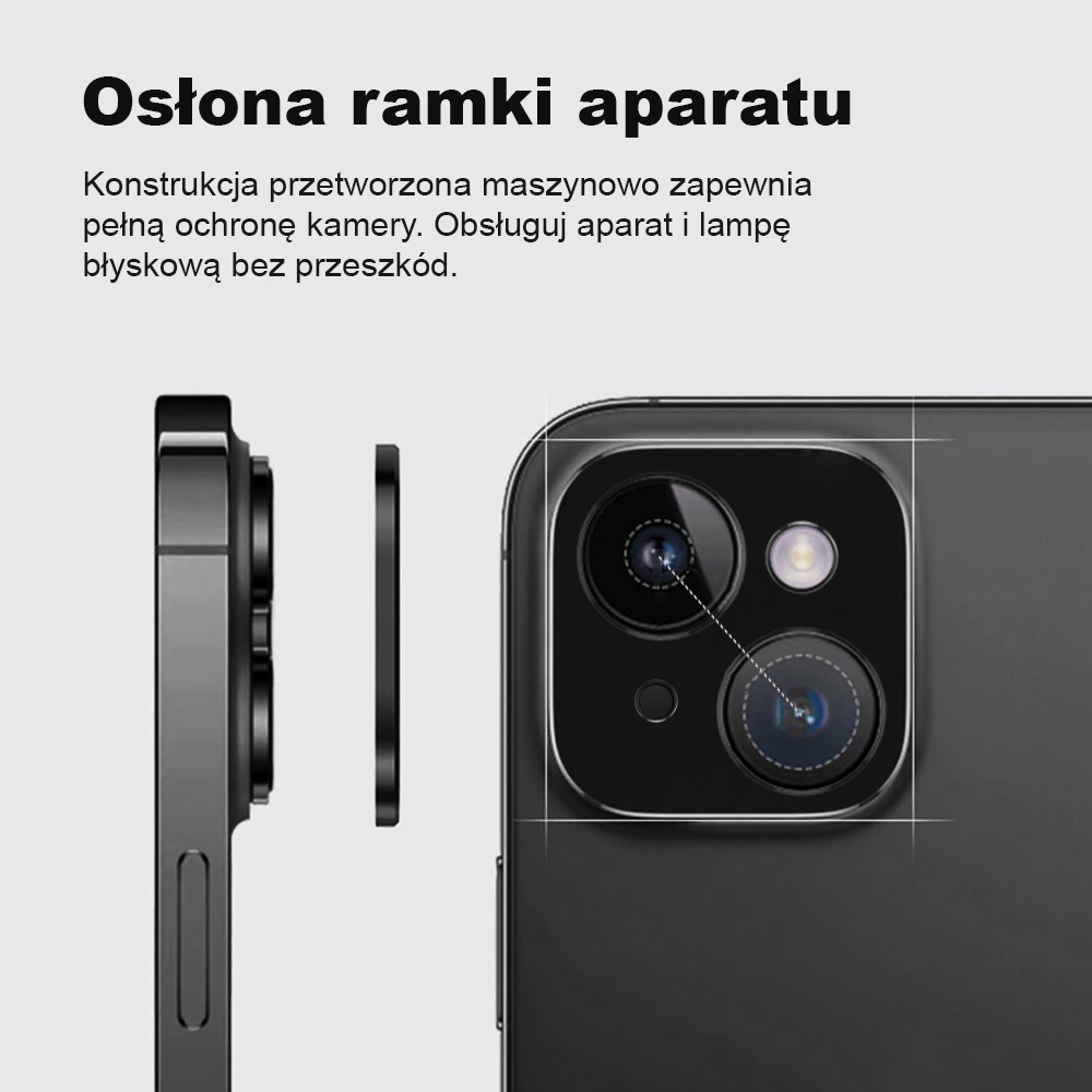 iPhone 14 gładka metalowa osłona na cały aparat, czarna