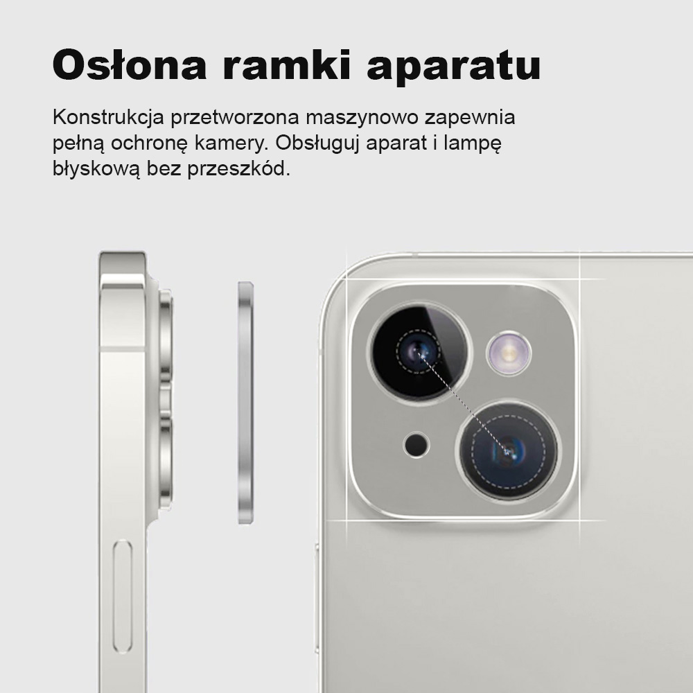 iPhone 14 Plus gładka metalowa osłona na cały aparat, srebrna