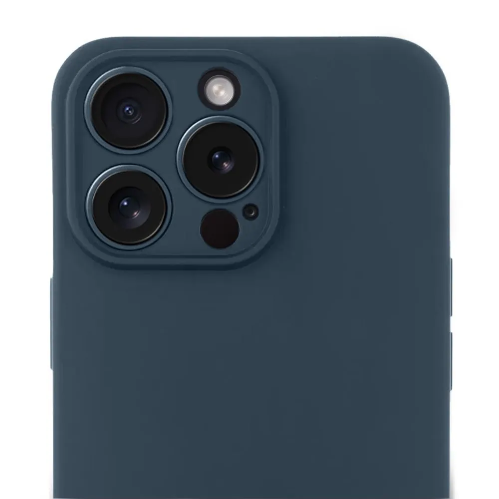 Etui do iPhone 15 Pro silikonowe z mikrofibrą soft touch z osłoną na aparat, granatowe