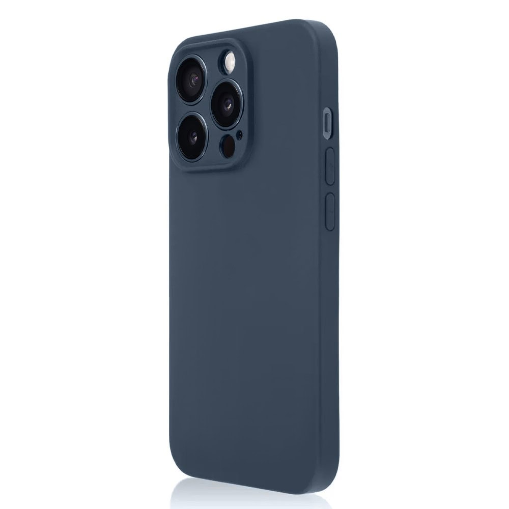 Etui do iPhone 15 Pro silikonowe z mikrofibrą soft touch z osłoną na aparat, granatowe