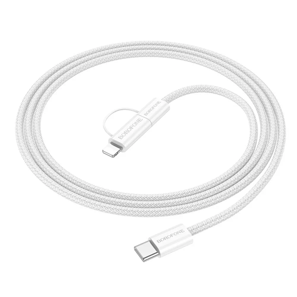 Kabel 2x USB Typ C + Lightning, 60W PD bardzo szybkie ładowanie, 1 metr, biały