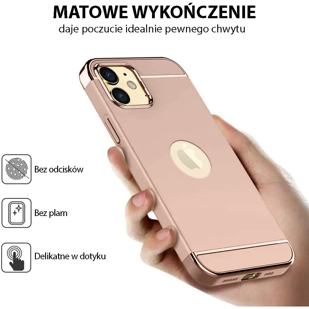 Etui do iPhone 12 eleganckie cienkie ze zdobieniami i widocznym logo, różowe złoto (OUTLET)