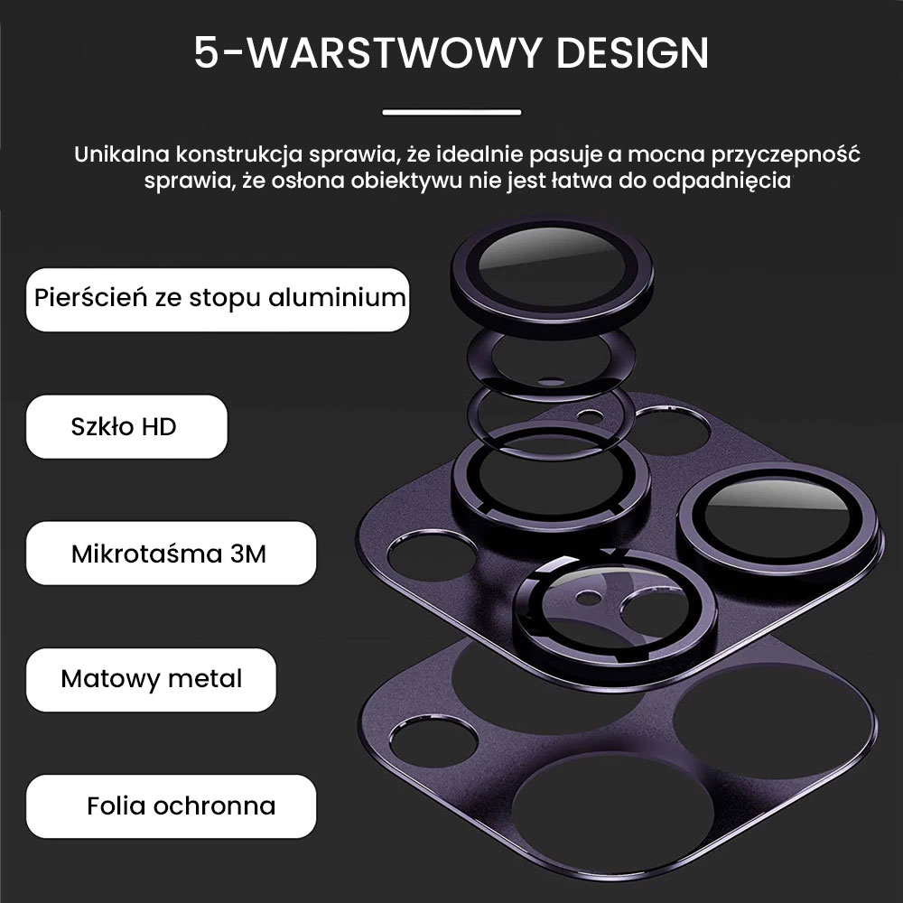 iPhone 14 Pro gładka metalowa osłona na cały aparat, wbudowane szkła 9H, purpurowa, fioletowa