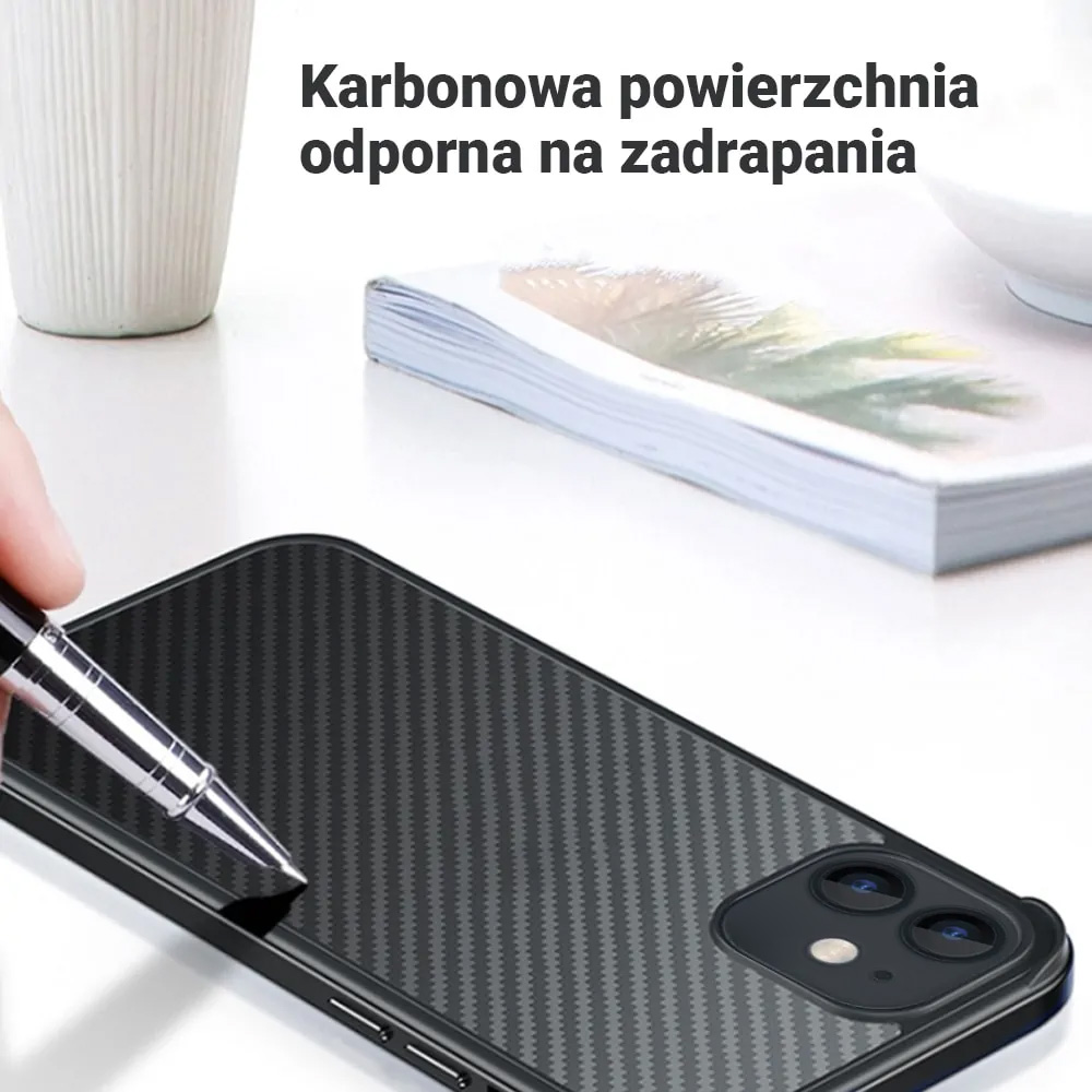 Etui do iPhone 12 Mini Sulada Luxury Carbon Protect bumper, półprzeźroczyste, czarne